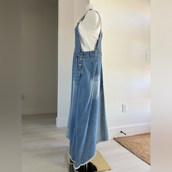 Easel Southern Swag Bohemian Denim Jean Overalls Handkerchief Dress Womens L - Picture 7 of 12